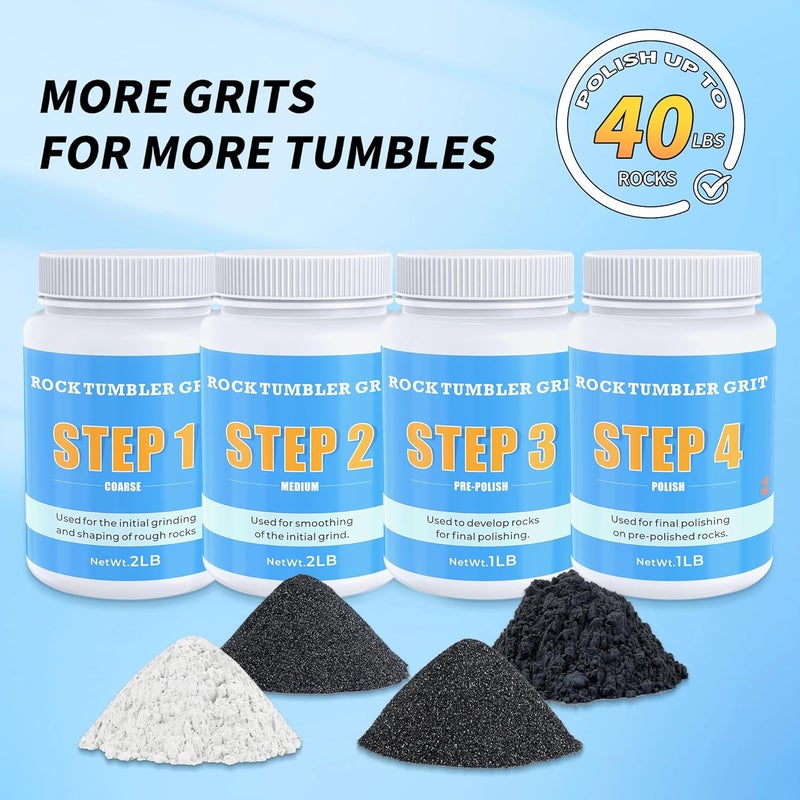 KomeStone Rock Tumbler Grit and Polish Refill Kit - 6 Pounds, Value Pack, Ideal for Up to 40 lbs. of Rocks, 4-Step Tumbling Media, Compatible with Any Rock Polisher, Better Results - Image 3